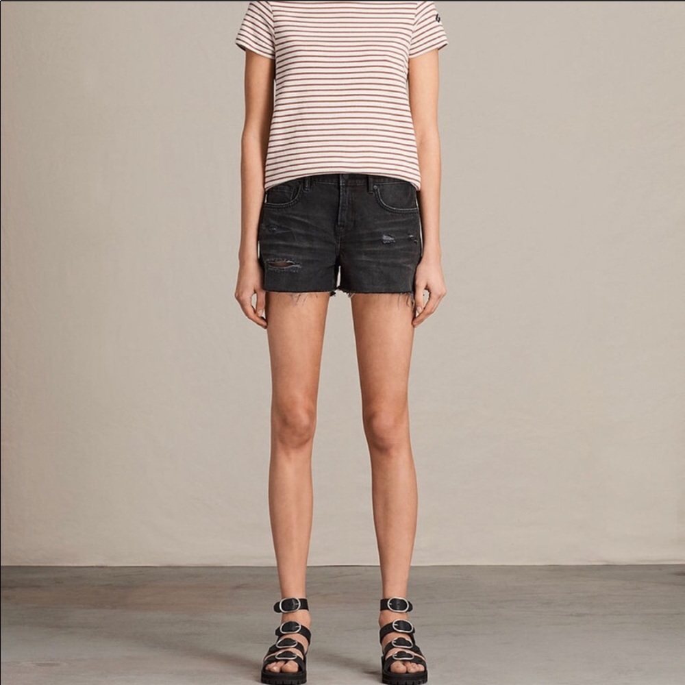 All Saints black denim shorts
